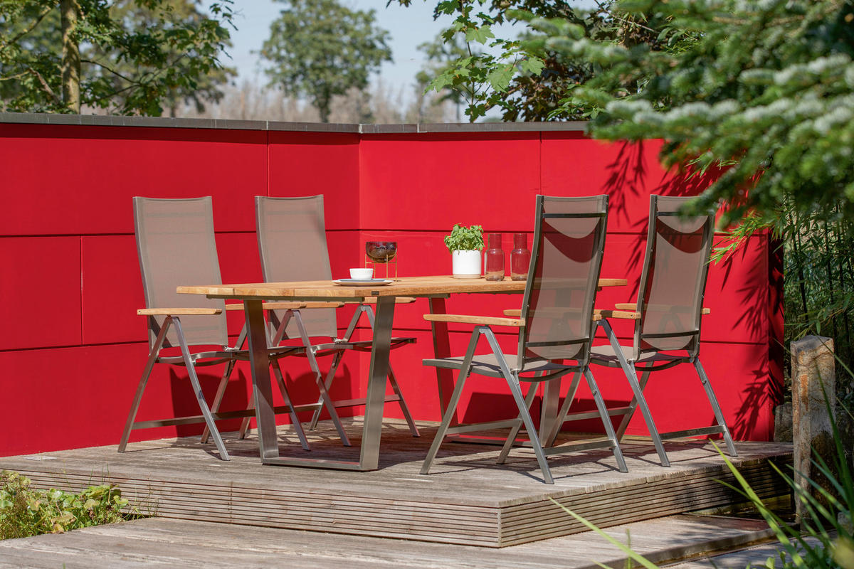 GARTENTISCH 200/95/76 cm Holz, Metall rechteckig  - Silberfarben/Teakfarben, Design, Holz/Metall (200/95/76cm)