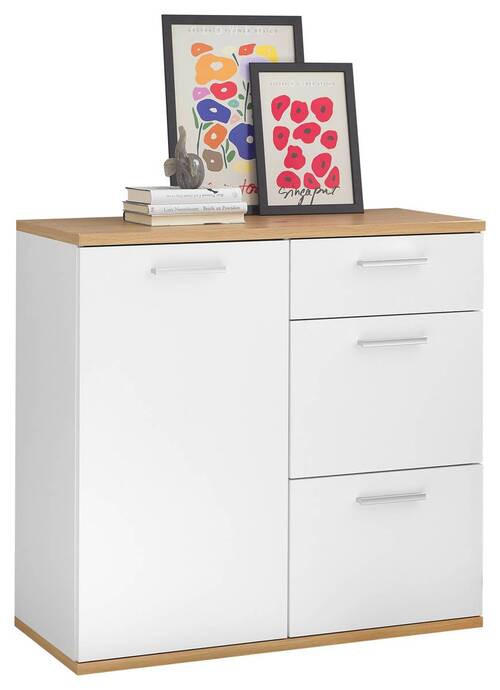 KOMODA, bílá, dub artisan, 95/86/38 cm - bílá/barvy stříbra, Design, kompozitní dřevo/plast (95/86/38cm) - MID.YOU