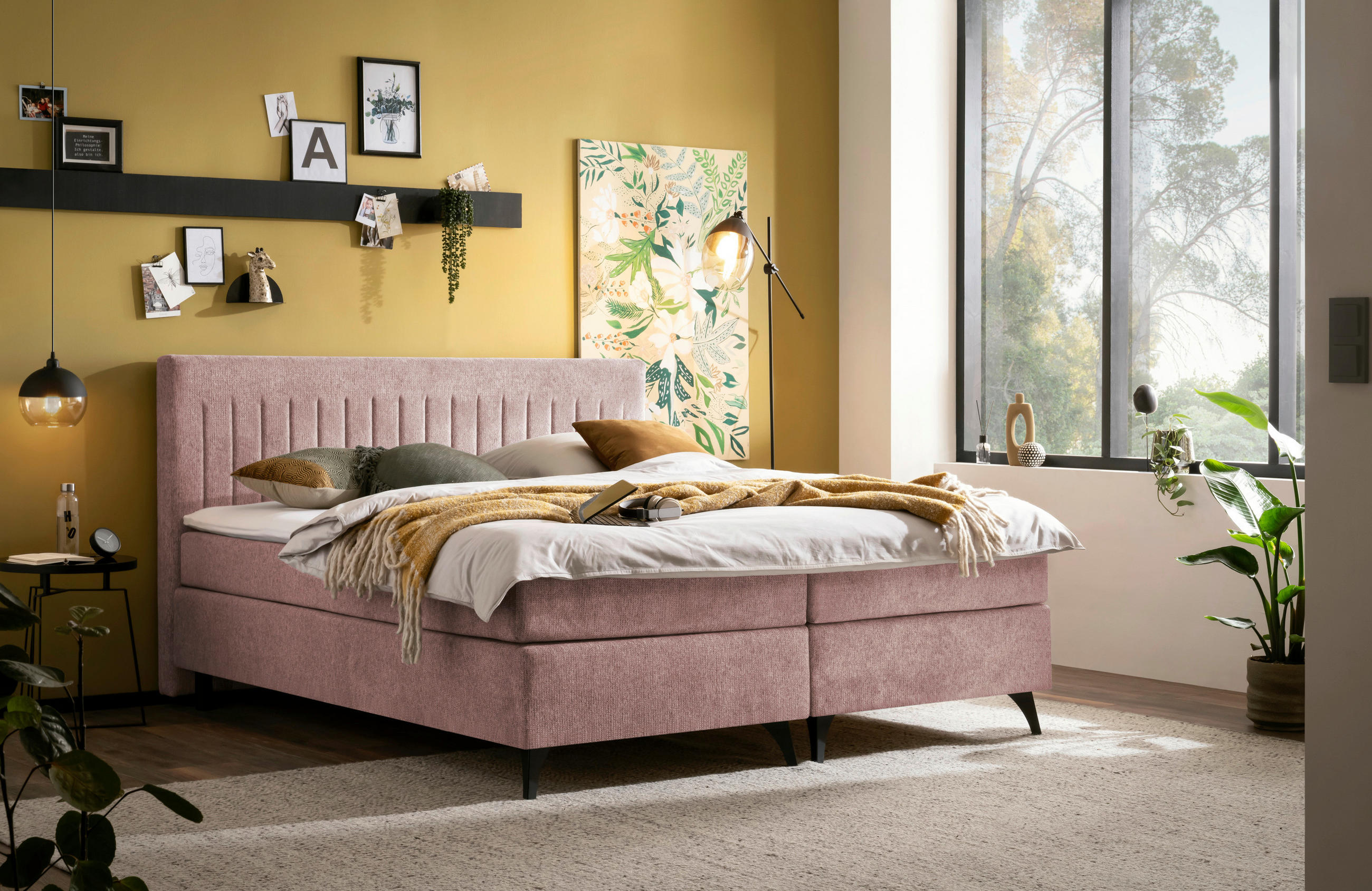 BOXSPRINGBETT 180/200 cm  in Rosa  - Schwarz/Rosa, Basics, Textil/Metall (180/200cm) - Boxxx