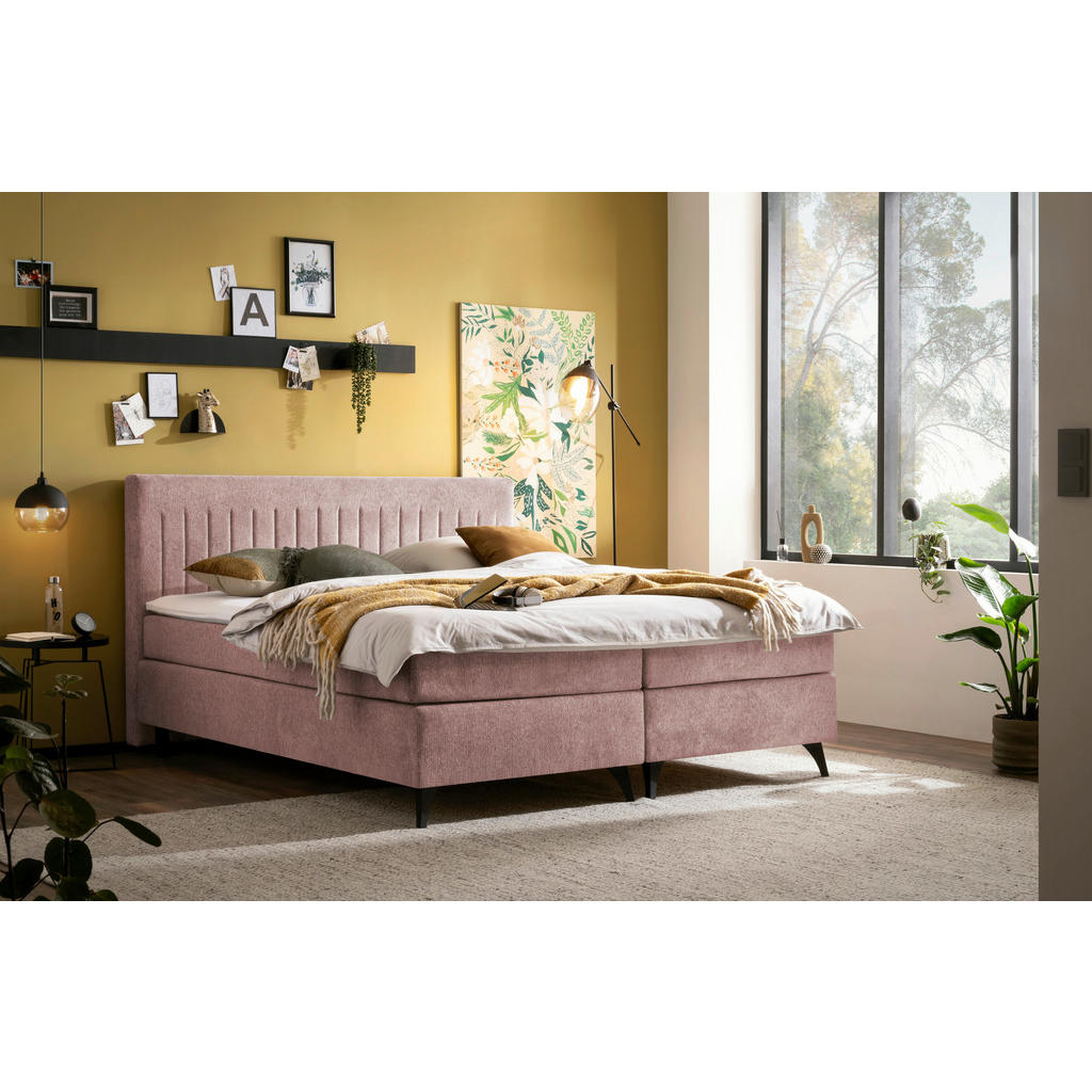 Thumbnail - Boxxx Boxspringbett, Rosa, Textil, H4, Höhe ca. 17 cm, 180x200 cm, Stoffauswahl, Topper durchgehend, Matratze in verschi...