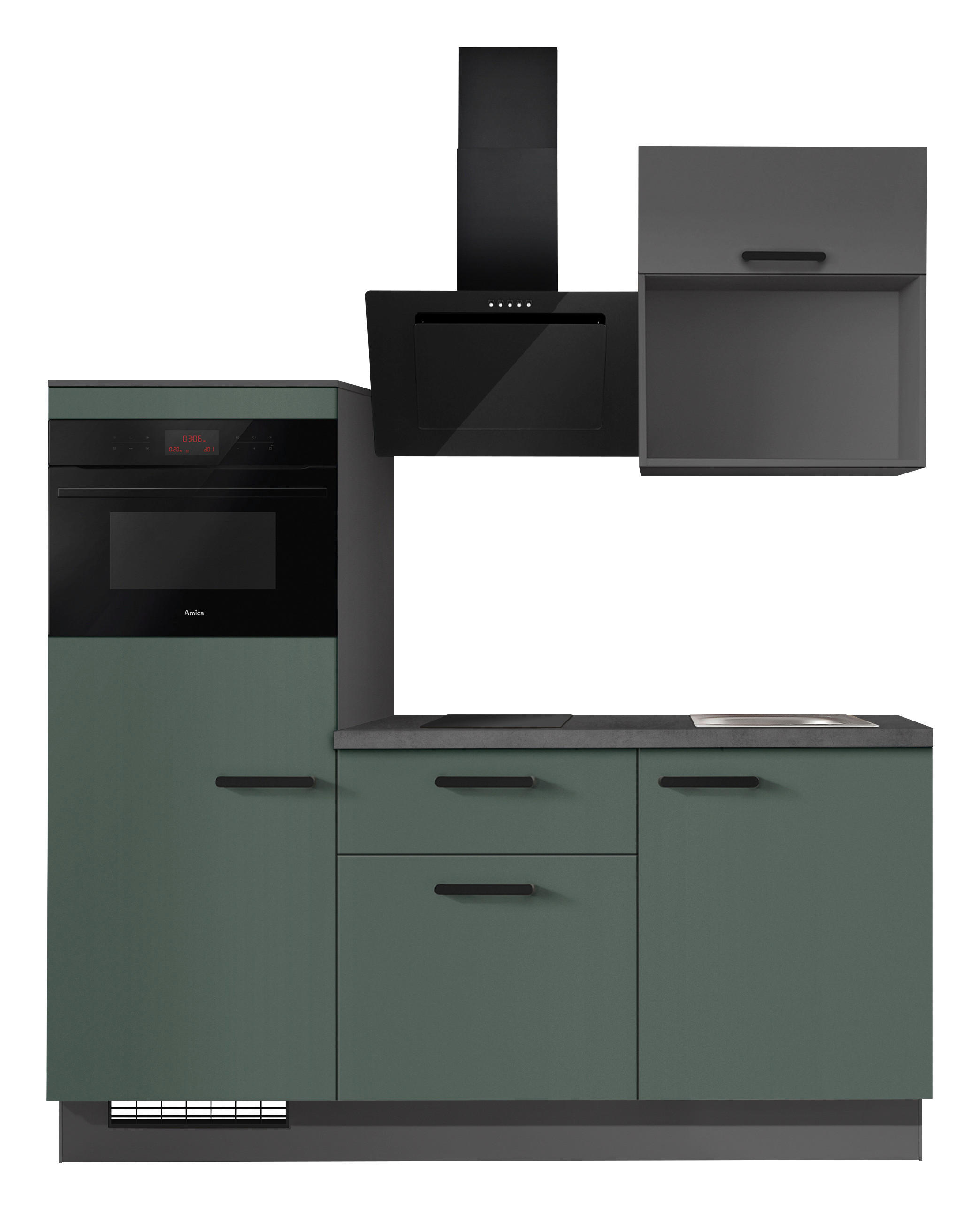 KÜCHENBLOCK 180 cm   in Graphitfarben, Dunkelgrün  - Dunkelgrün/Schieferfarben, Basics, Holzwerkstoff/Metall (180cm) - Impuls