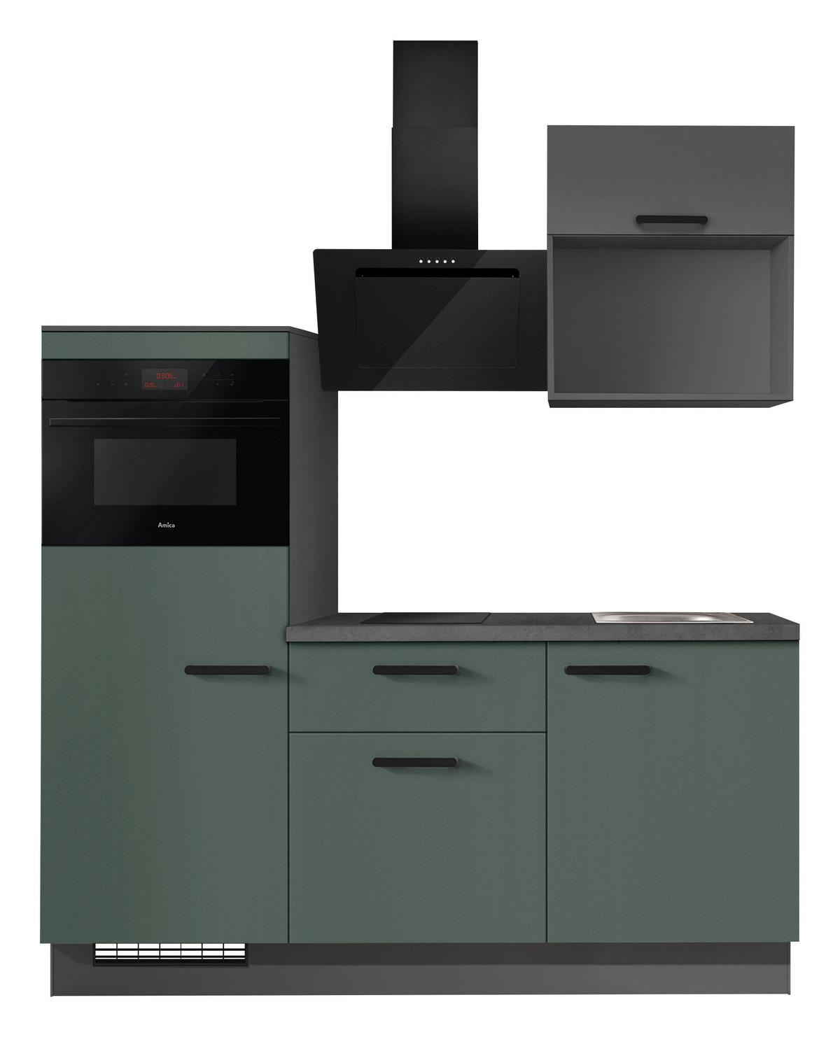 KÜCHENBLOCK 180 cm   in Graphitfarben, Dunkelgrün  - Dunkelgrün/Schieferfarben, Basics, Holzwerkstoff/Metall (180cm) - Impuls