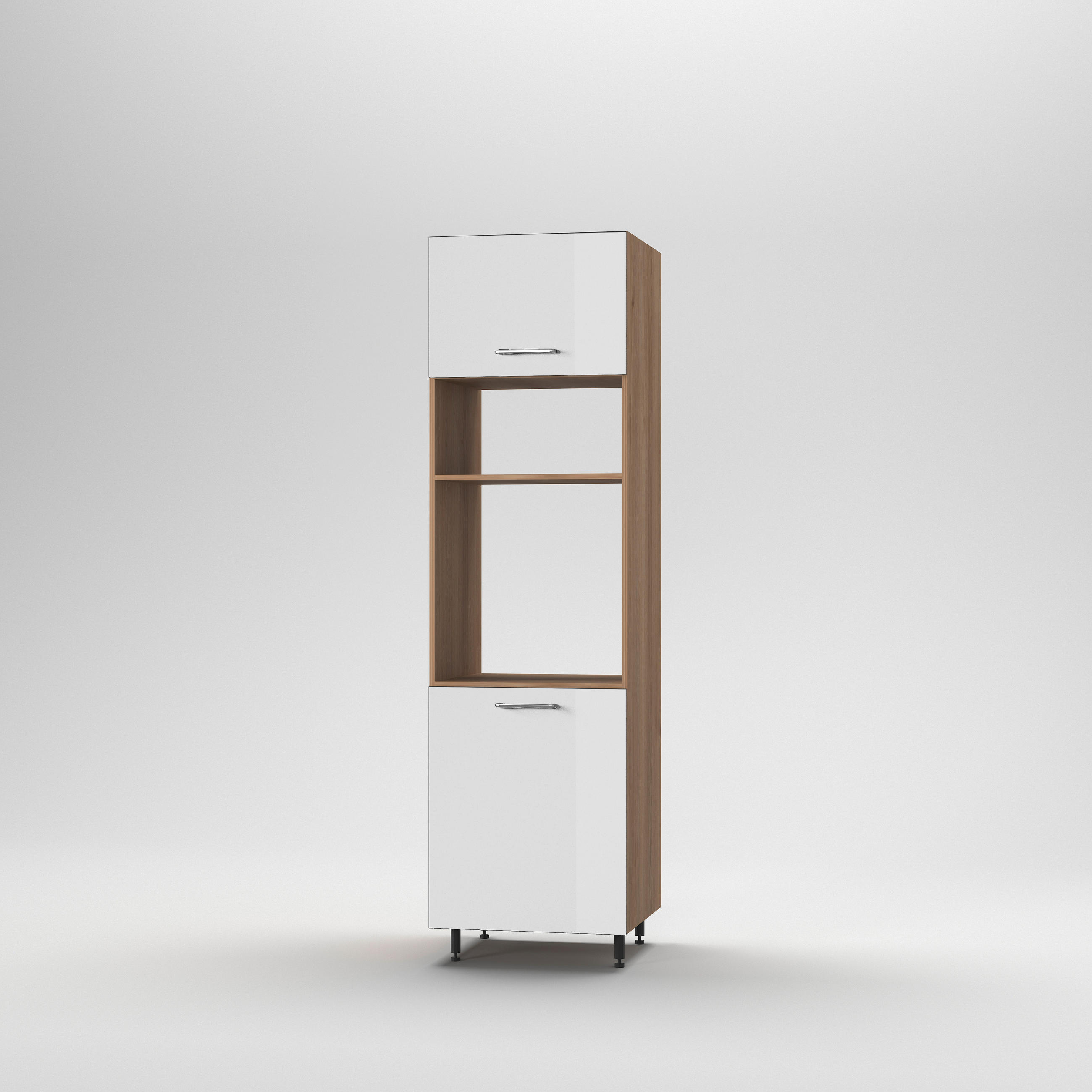Szekrény beépíthető sütő-mikró - magasfényű fehér, Basics, fa (60/215/56cm) - Carryhome