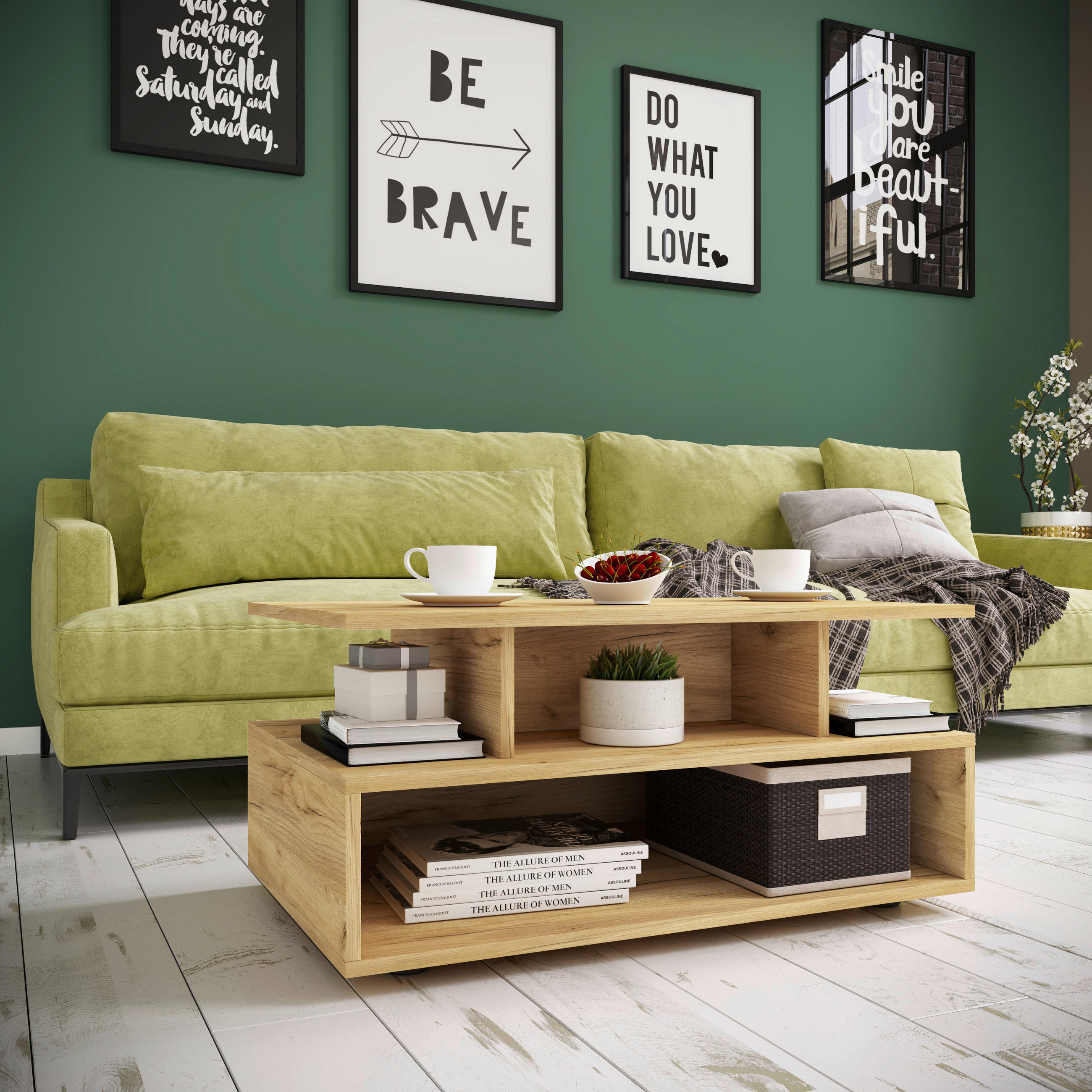 COUCHTISCH 80/50/40 cm rechteckig Honigeiche  - Honigeiche/Schwarz, MODERN, Holzwerkstoff/Kunststoff (80/50/40cm) - MID.YOU
