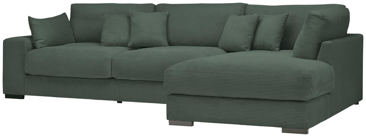 ECKSOFA in Cord Waldgrün  340/205 cm  - Waldgrün/Schwarz, Design, Kunststoff/Textil (340/205cm) - Lomoco