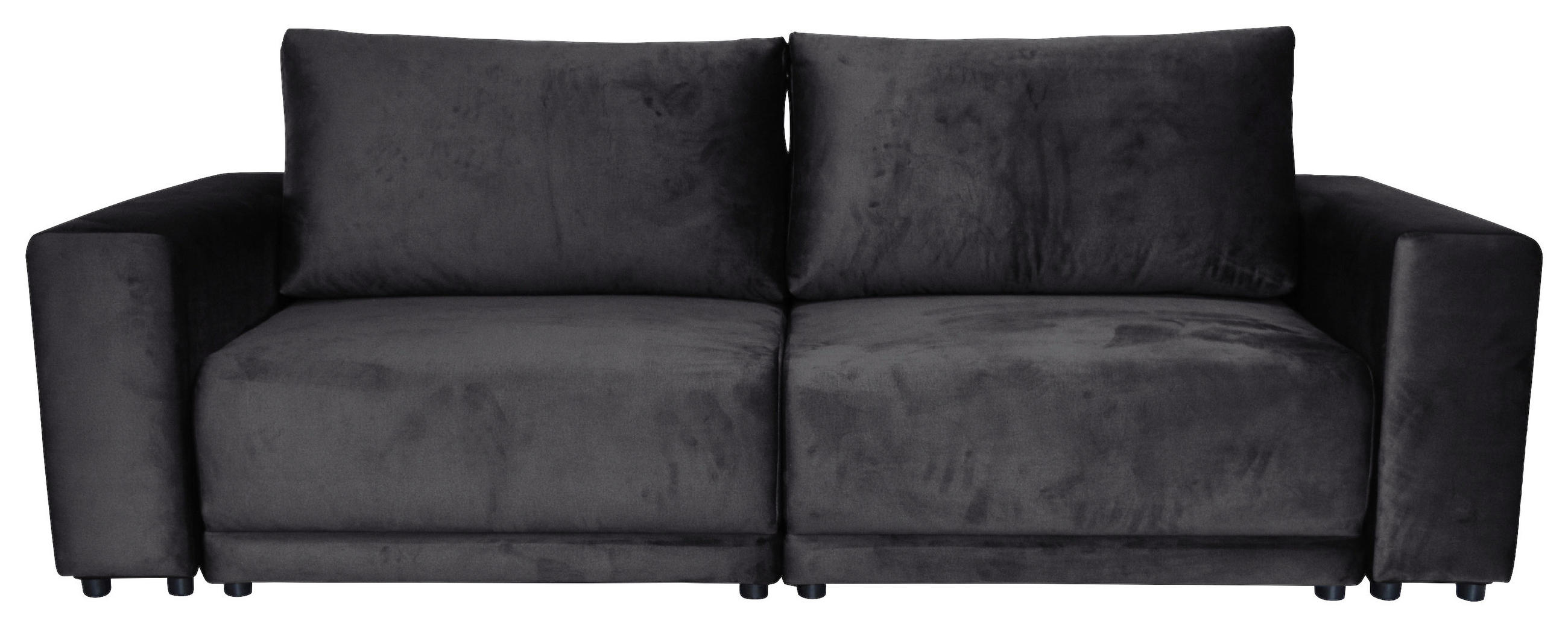 BIGSOFA Velours Anthrazit  - Anthrazit/Schwarz, Design, Kunststoff/Textil (256/88/120cm) - home24