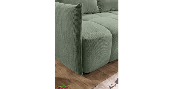 ECKSOFA Salbeigrün Plüsch Zierkissen, Rückenkissen, Bettkasten, Schlaffunktion, Rücken echt, Liegefläche im Originalstoff  - Salbeigrün/Schwarz, KONVENTIONELL, Kunststoff/Textil (253/192cm) - Carryhome