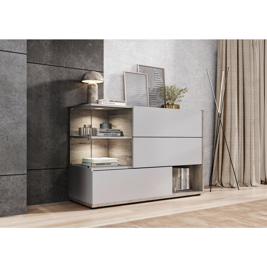Thumbnail - Mid.you Kommode, Eiche, Grau, Glas, Holzwerkstoff, 1 Fächer, 120x77x40 cm, Made in EU, Wohnzimmer, Kommoden & Sideboards...