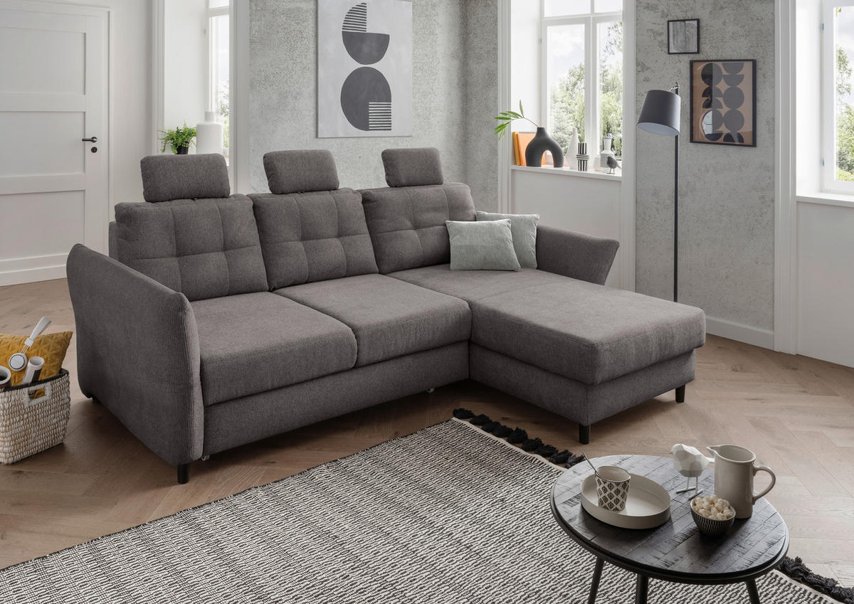 ECKSOFA in Chenille Graubraun  - Graubraun/Hellgrau, Modern, Holz/Textil (250-280/176cm) - Livetastic