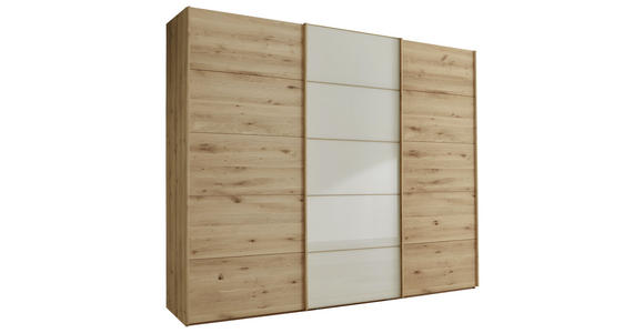 SCHWEBETÜRENSCHRANK  in Champagner, Eiche Bianco  - Eiche Bianco/Champagner, Natur, Glas/Holz (250/236/67cm) - Linea Natura