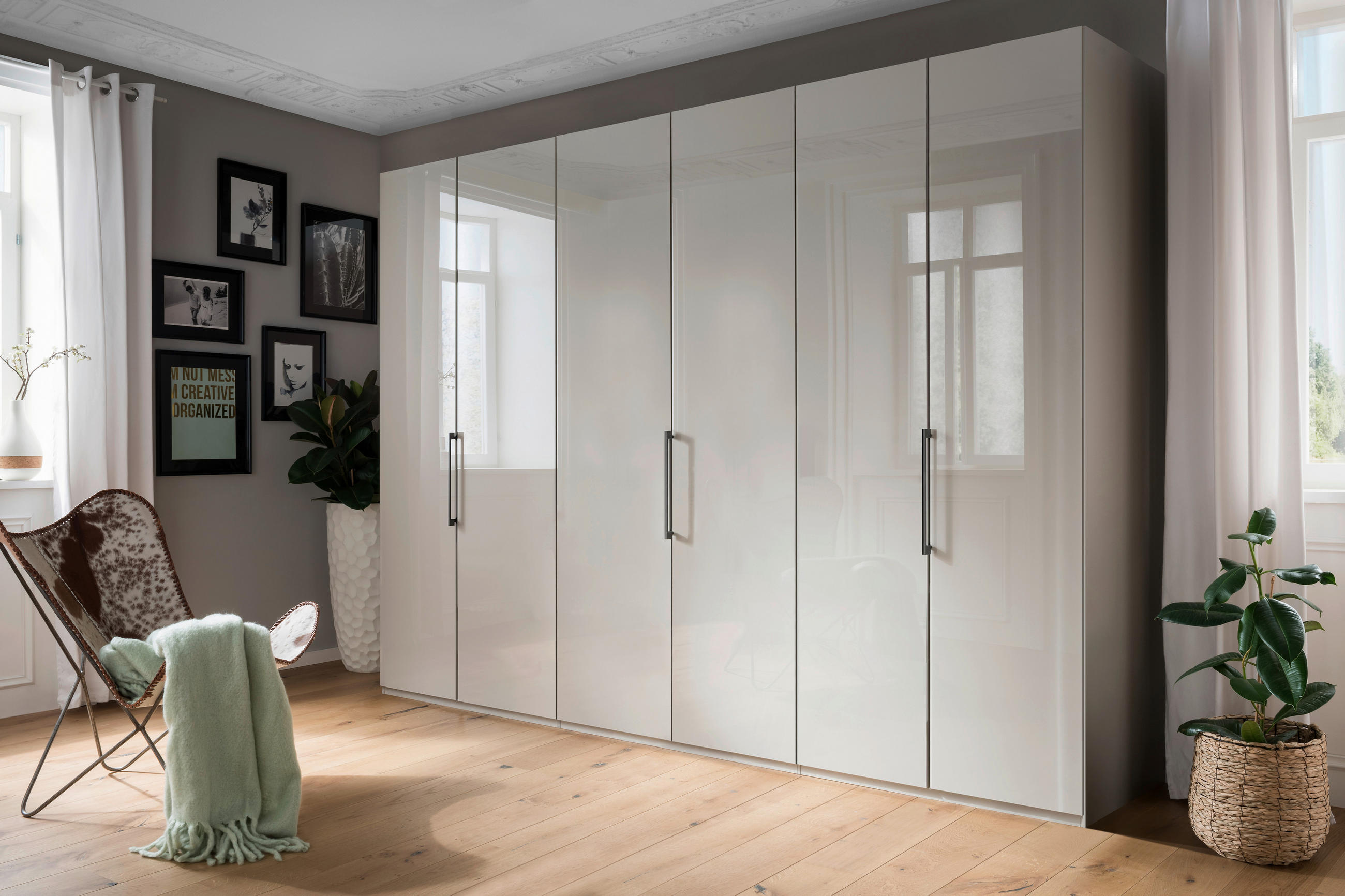 FALTTÜRENSCHRANK 300/216/58 cm 6-türig Grau  - Schieferfarben/Grau, KONVENTIONELL, Glas/Holzwerkstoff (300/216/58cm) - Novel
