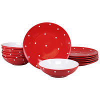 TAFELSERVICE 12-teilig 6 Personen Rot, Weiß Polka Dots Rot  - Rot/Weiß, Basics, Keramik - Creatable