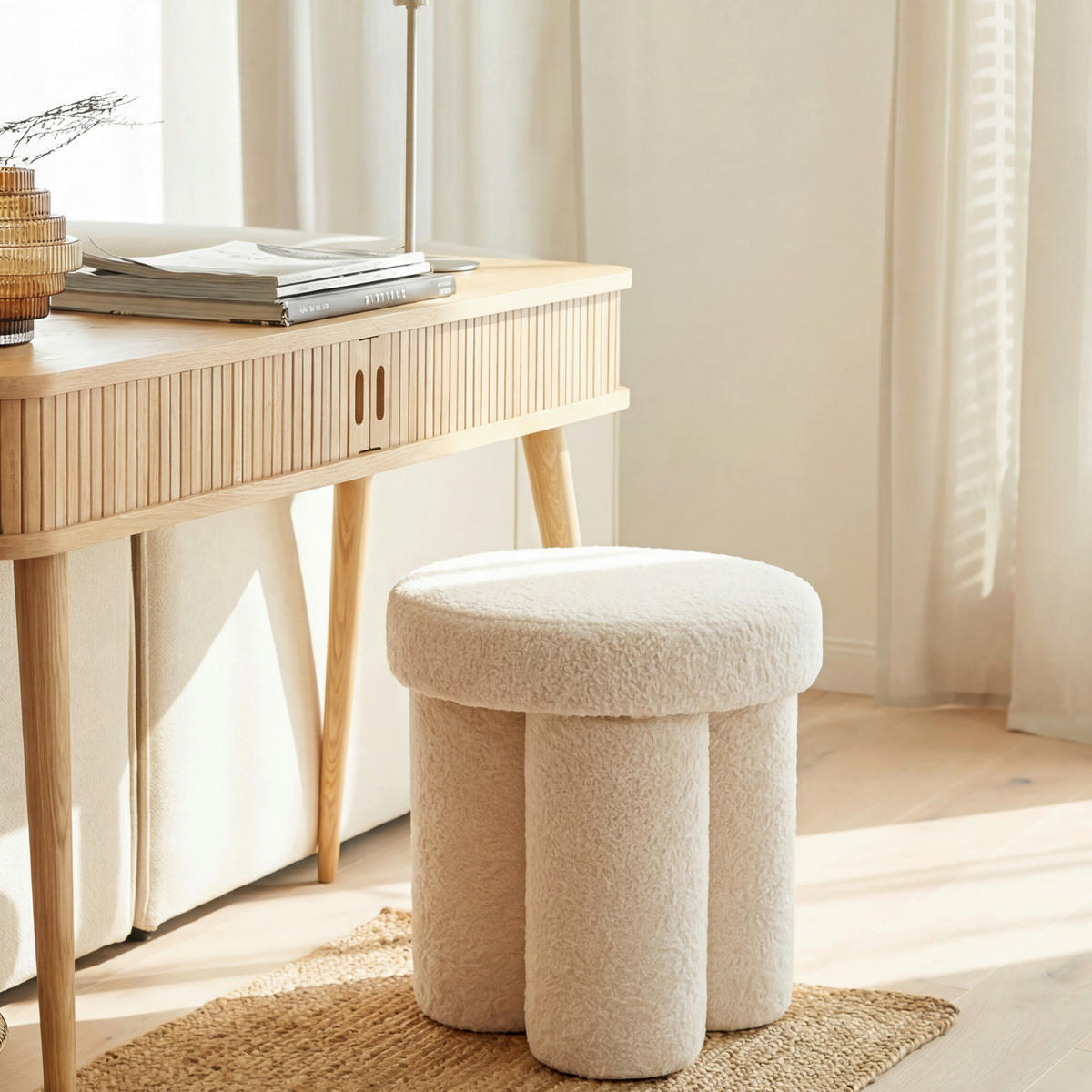 HOCKER Textil Creme  - Creme, Design, Textil (40/45/40cm) - Livetastic