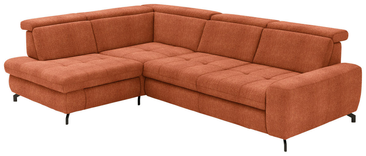 ECKSOFA in Chenille Terracotta  - Terracotta/Schwarz, Design, Textil/Metall (220/310cm) - Beldomo Style