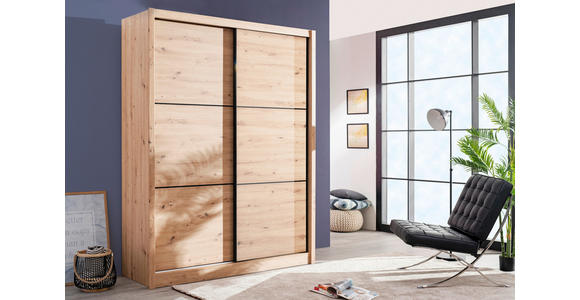 SCHIEBETÜRENSCHRANK 166/215,5/60 cm 2-türig Eiche Artisan  - Schwarz/Eiche Artisan, Basics, Holzwerkstoff/Metall (166/215,5/60cm) - Xora