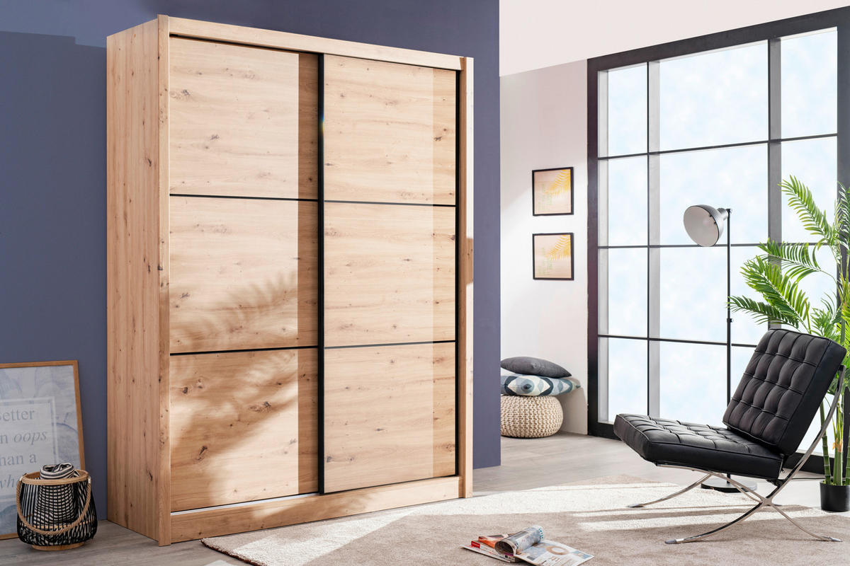 SCHIEBETÜRENSCHRANK 166/215,5/60 cm 2-türig Eiche Artisan  - Schwarz/Eiche Artisan, Basics, Holzwerkstoff/Metall (166/215,5/60cm) - Xora