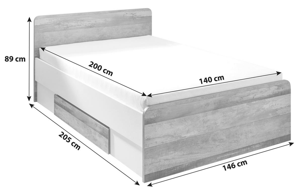 STAURAUMBETT 140/200 cm  in Braun, Grau, Weiß  - Schwarz/Braun, MODERN, Holzwerkstoff/Kunststoff (140/200cm) - MID.YOU
