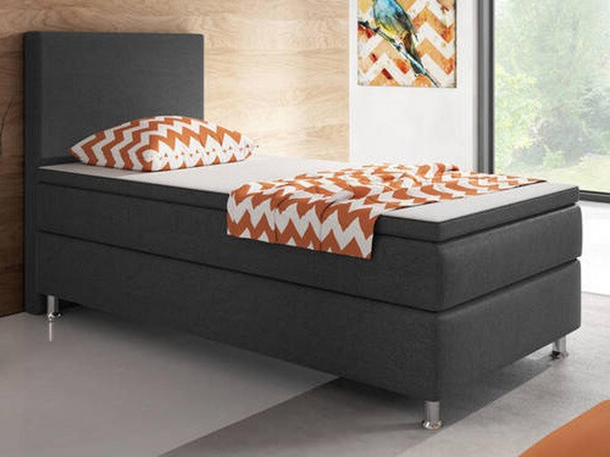 BOXSPRINGBETT 90/200 cm  in Anthrazit  - Anthrazit/Silberfarben, KONVENTIONELL, Textil/Metall (90/200cm) - MID.YOU