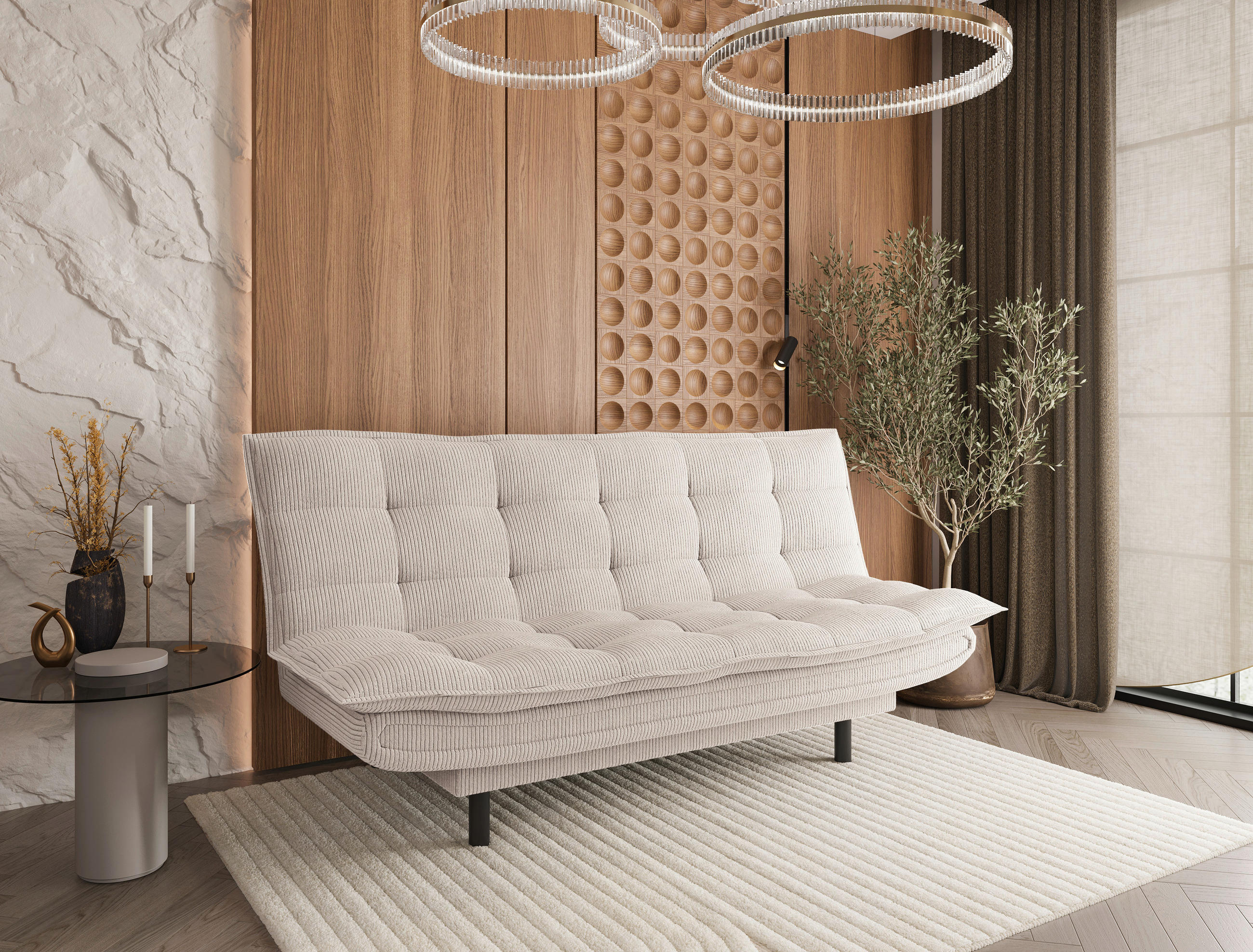 SCHLAFSOFA Cord Creme  - Creme/Schwarz, Design, Textil (194/100/90cm) - Ti'me