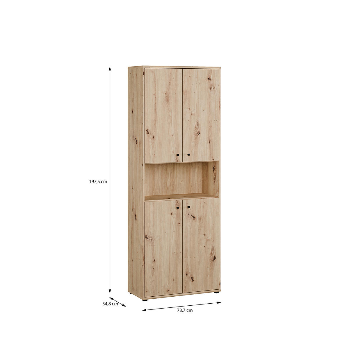 DREHTÜRENSCHRANK 73,7/197,5/34,8 cm,  in Eiche Artisan, 4 Tür(en)  - Schwarz/Eiche Artisan, Design, Holzwerkstoff/Kunststoff (73,7/197,5/34,8cm)