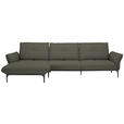 ECKSOFA in Echtleder Graubraun  - Graubraun/Schwarz, Design, Leder/Metall (182/325cm) - Valnatura