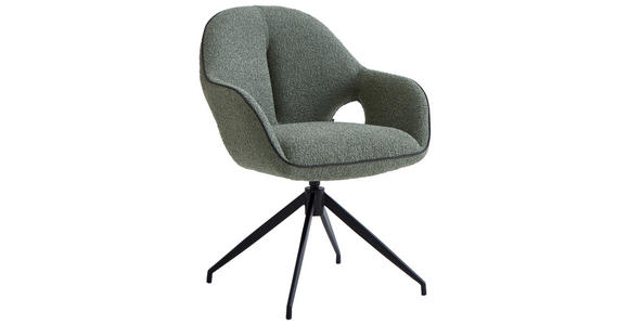 ARMLEHNSTUHL  Sitzfläche 360° drehbar, automatische Rückholfunktion Leinenoptik  - Schwarz/Hellgrün, Design, Textil/Metall (62/85/64cm) - Novel