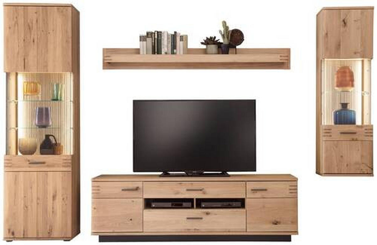 WOHNWAND  305/208/50 cm  in Eichefarben  - Eichefarben/Anthrazit, Design, Glas/Holz (305/208/50cm) - Livetastic