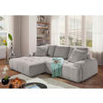 Ecksofa mit Funktion Grau Flachgewebe Zierkissen, Rückenkissen, Bettkasten, Schlaffunktion, Rücken echt, Liegefläche im Originalstoff  - Schwarz/Grau, KONVENTIONELL, Kunststoff/Textil (190/277cm) - Carryhome
