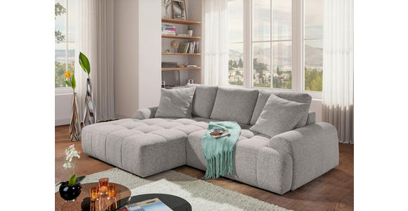 Ecksofa mit Funktion Grau Flachgewebe Zierkissen, Rückenkissen, Bettkasten, Schlaffunktion, Rücken echt, Liegefläche im Originalstoff  - Schwarz/Grau, KONVENTIONELL, Kunststoff/Textil (190/277cm) - Carryhome