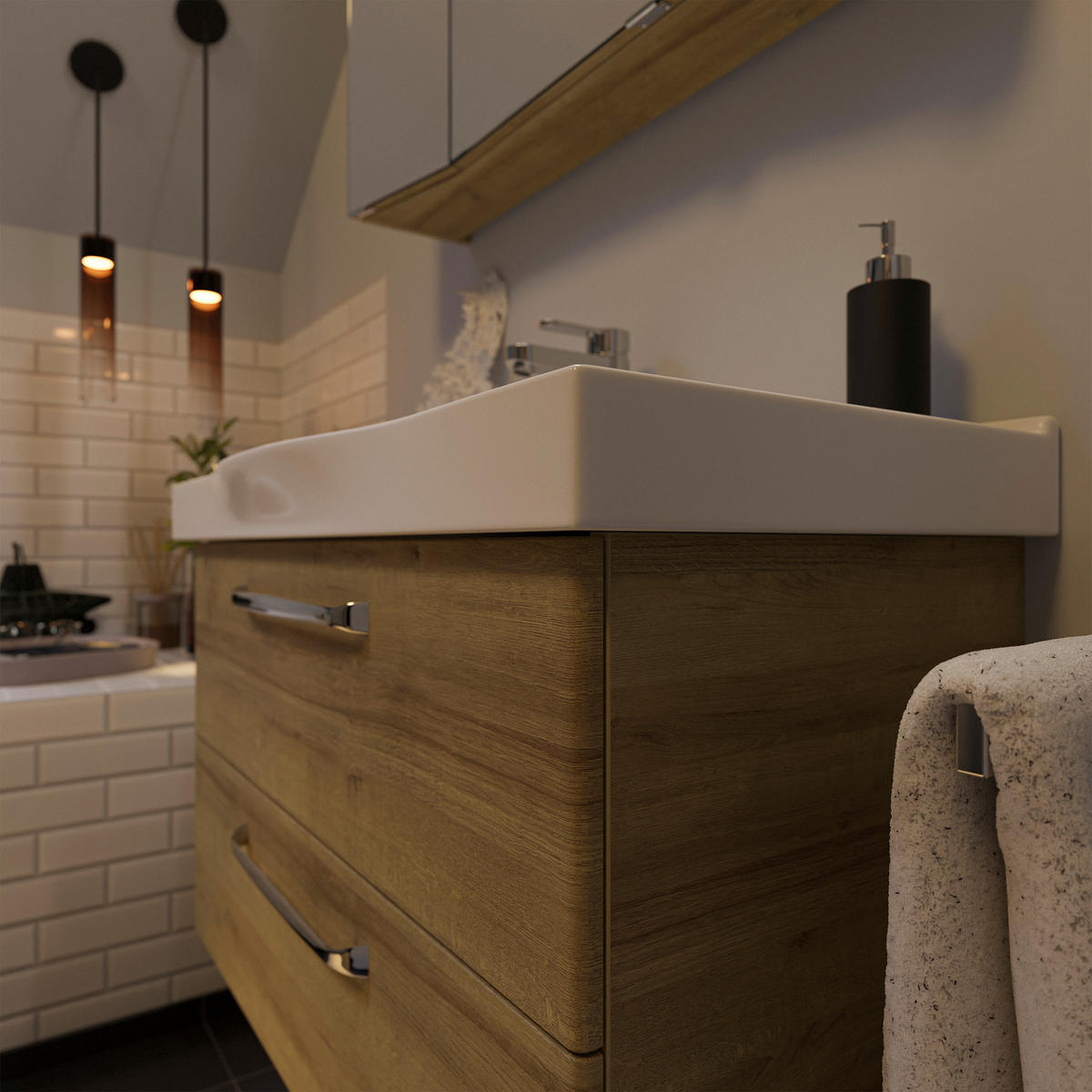 BADEZIMMER  in 92 cm  - Eichefarben/Weiß, KONVENTIONELL, Keramik/Holzwerkstoff (92cm) - Sadena