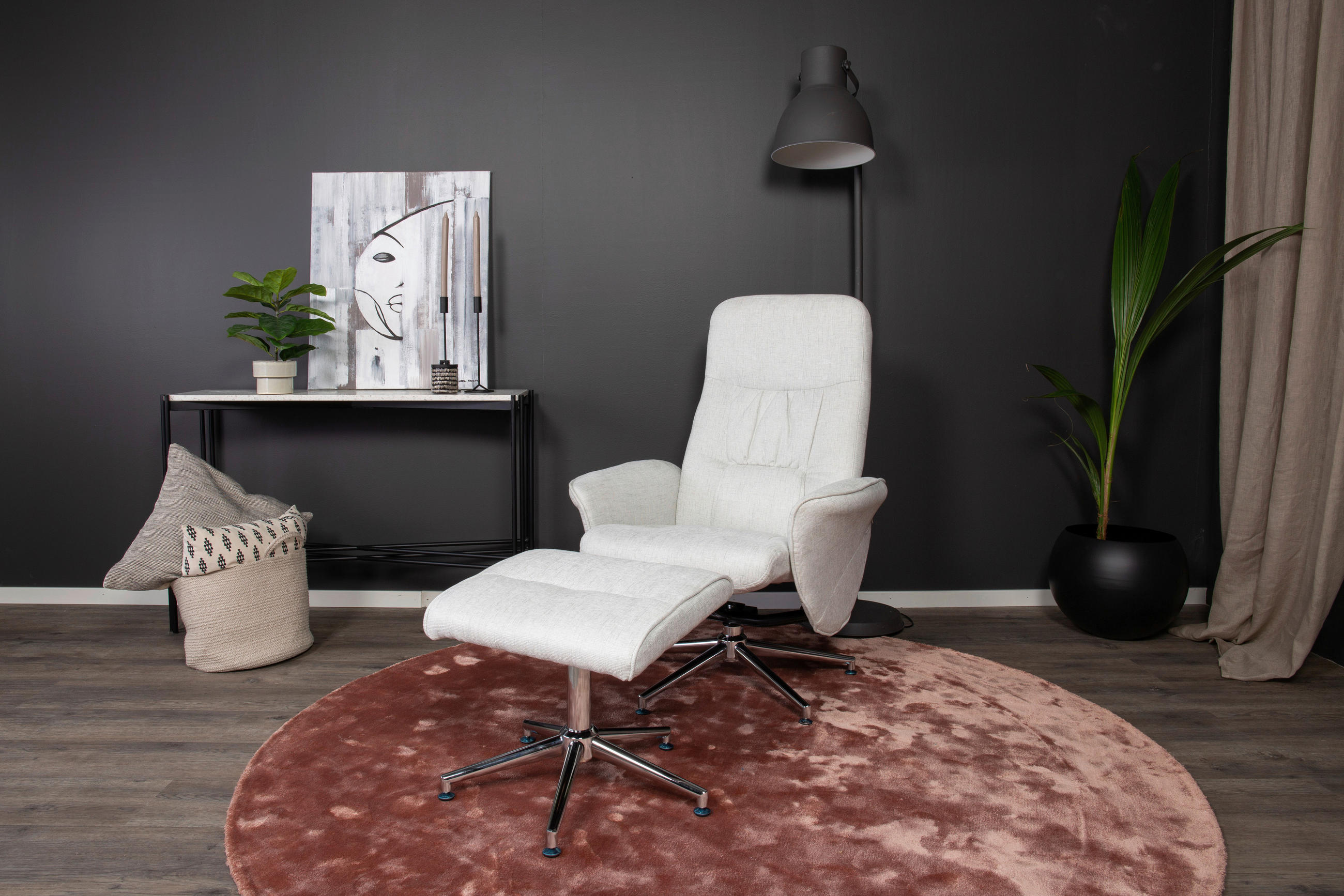 RELAXFÅTÖLJ SET i läderimitation (vegan) ljusgrå  - ljusgrå, Design, metall/textil (77/104,5/82cm) - Livetastic