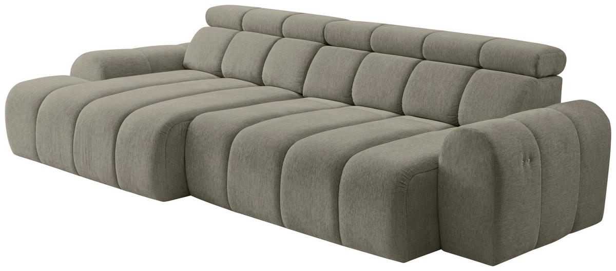 ECKSOFA Graubraun Chenille Bettkasten, Rücken echt, Relaxfunktion, Kopfteilverstellung  - Graubraun/Schwarz, Design, Kunststoff/Textil (152/290cm) - Stylife