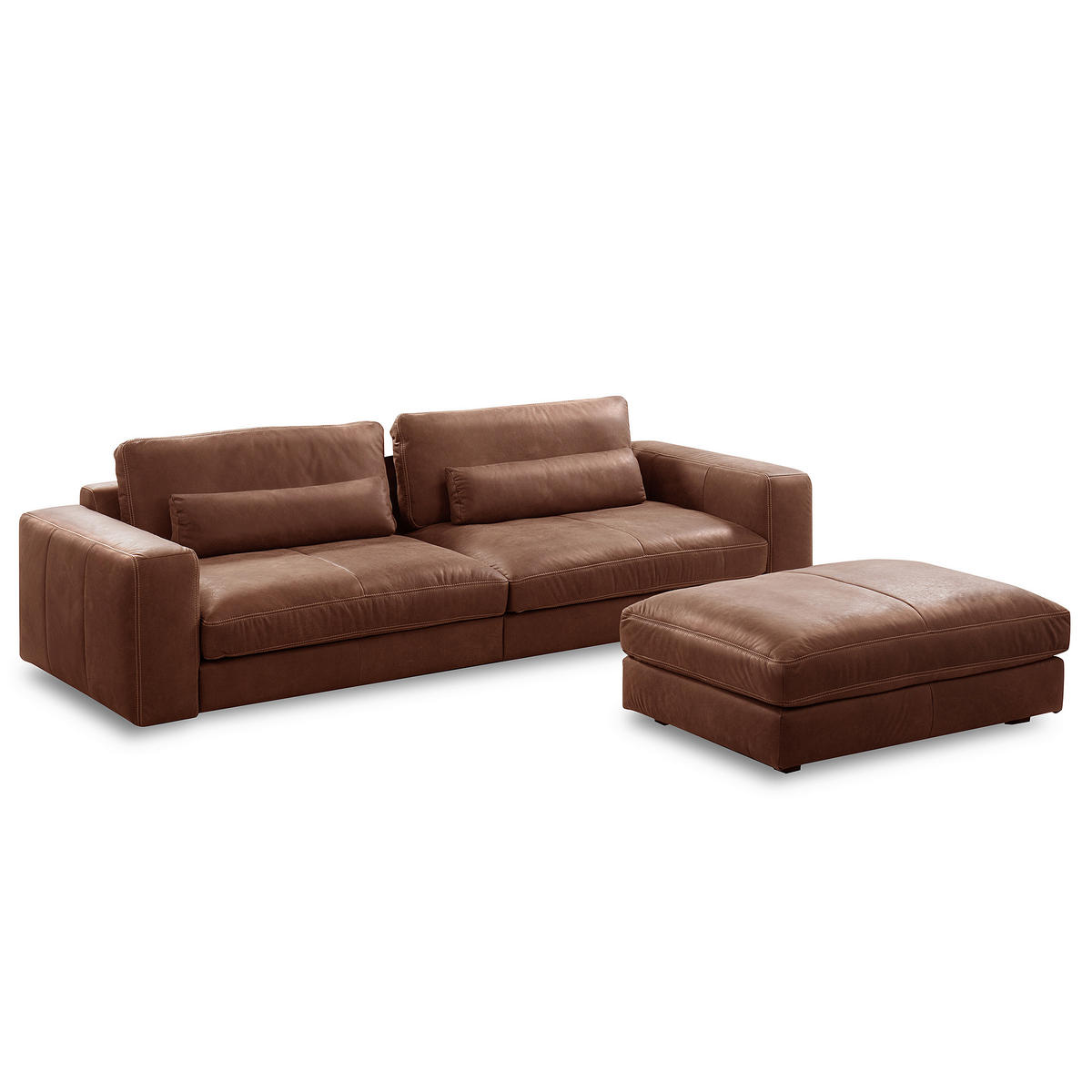 HOCKER in Leder Braun  - Beige/Schwarz, Design, Leder/Kunststoff (123/45/93cm) - Livetastic