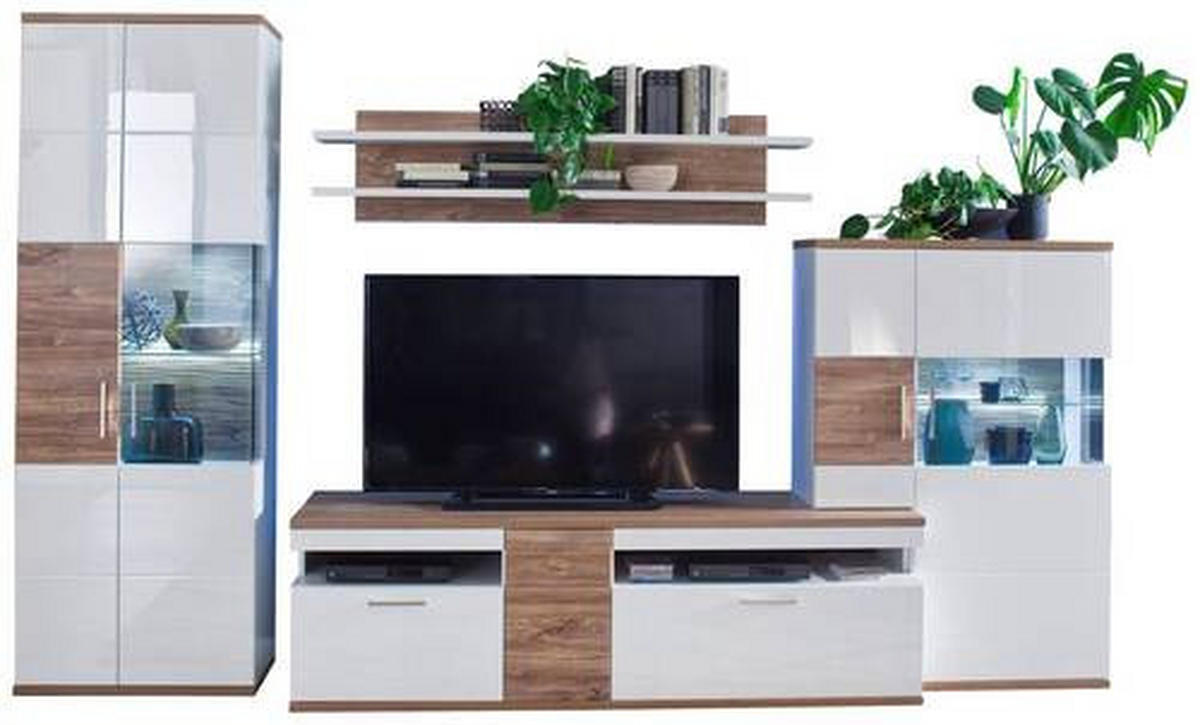 HYLLKOMBINATION  i vit, ekfärgad  320/199/50 cm  - vit/nickelfärgad, Design, metall/trämaterial (320/199/50cm) - Livetastic