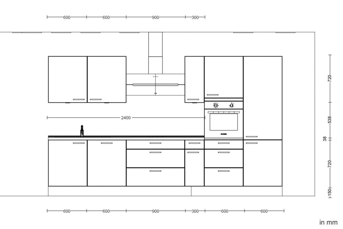 KÜCHENBLOCK 360 cm   in Eichefarben, Dunkelblau  - Eichefarben/Schwarz, MODERN, Holzwerkstoff/Metall (360cm) - Nobilia