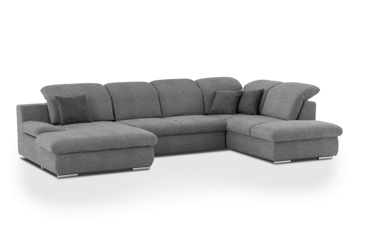 WOHNLANDSCHAFT in Chenille Dunkelgrau  - Chromfarben/Dunkelgrau, Design, Textil/Metall (165/353/212cm) - Livetastic