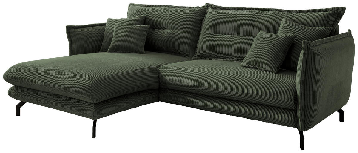 ECKSOFA in Cord Grün  - Schwarz/Grün, Modern, Textil/Metall (180/255cm) - Livetastic