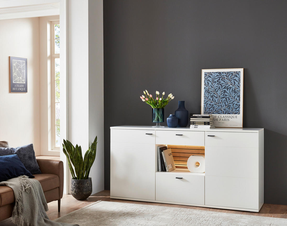 SIDEBOARD Weiss, Eiche Artisan  179,5/89/44 cm  - Weiss/Anthrazit, Design, Holzwerkstoff/Kunststoff (179,5/89/44cm) - Stylife