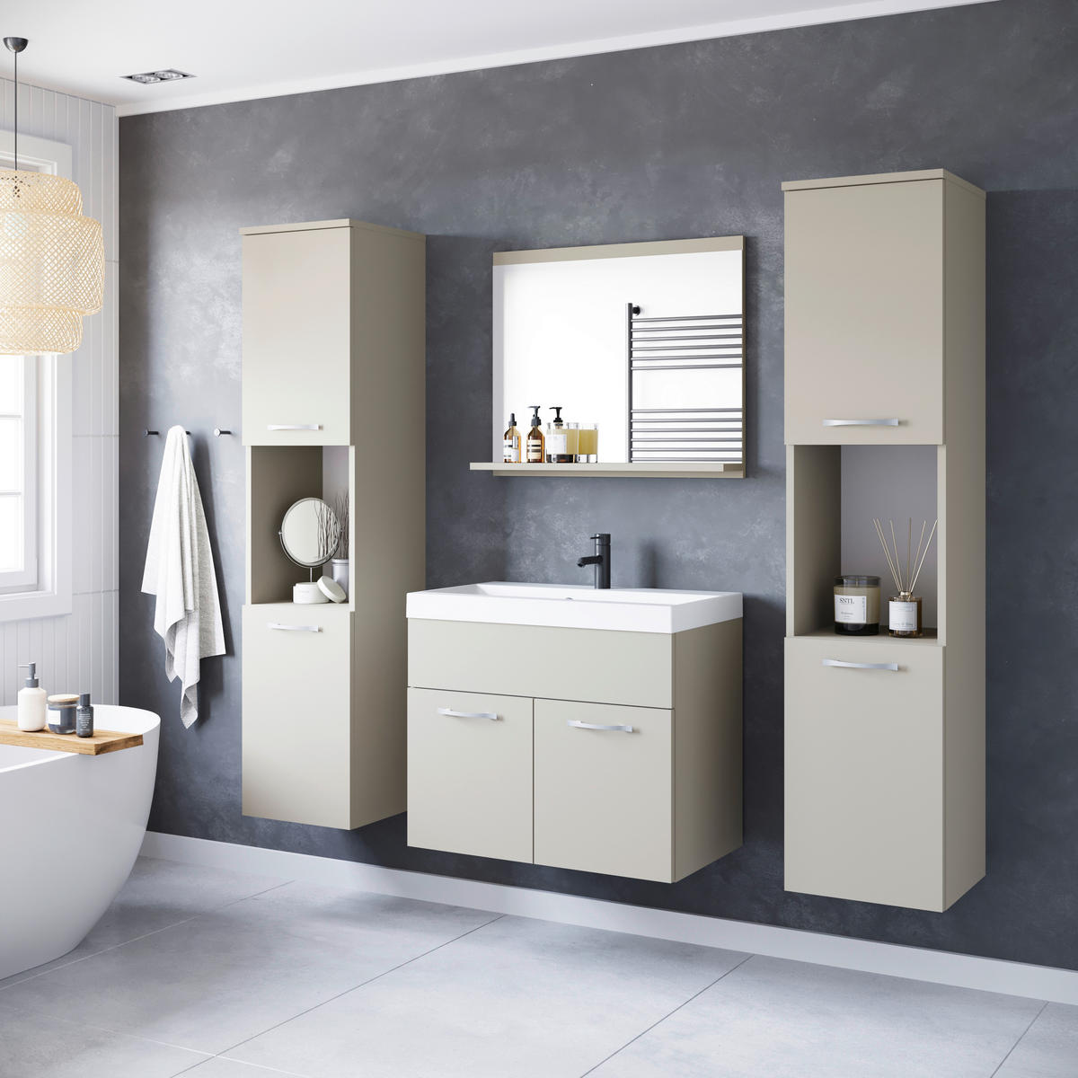 BADEZIMMER 5-teilig  in  - Kaschmir/Beige, LIFESTYLE, Keramik/Holzwerkstoff (120,4/132,8/35cm) - P & B