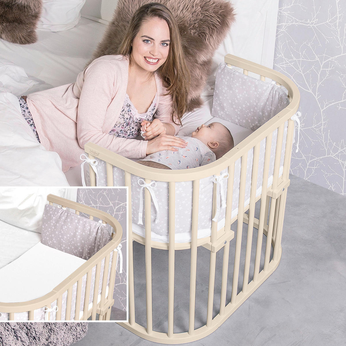 BEISTELLBETT  96/54/79 cm  - Beige, Basics, Holz (96/54/79cm) - Babybay