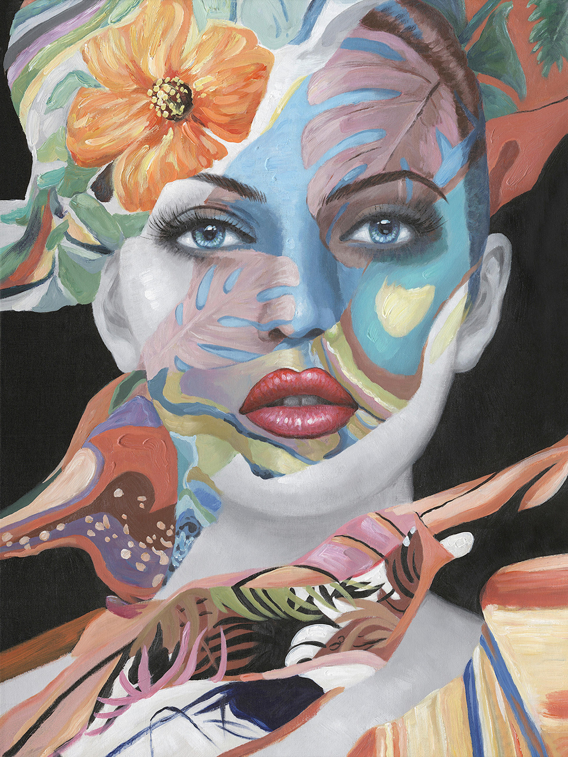 ÖLGEMÄLDE Frauen 90/120 cm  - Blau/Rot, Trend, Holz/Textil (90/120cm) - Monee