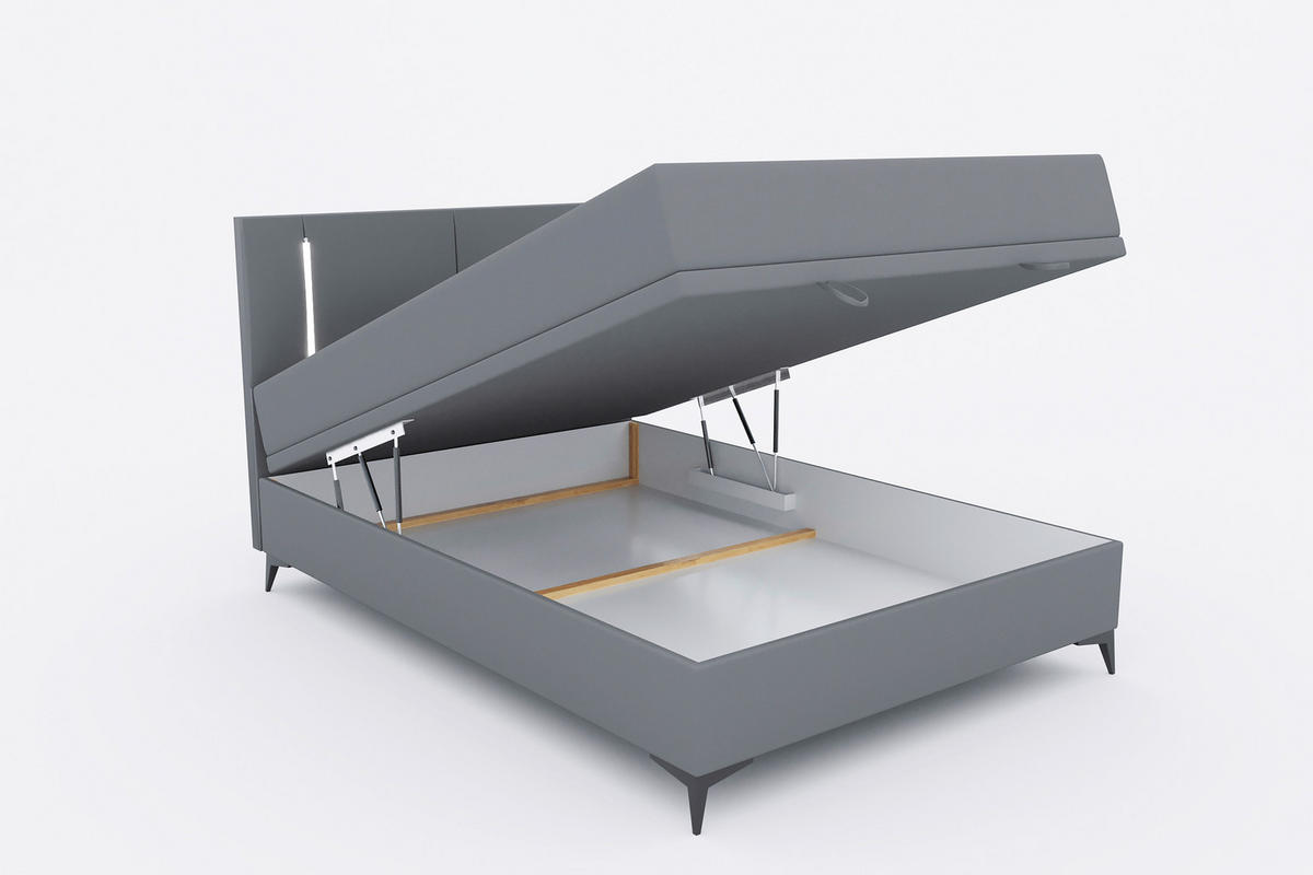 BOXBETT 140/200 cm  in Dunkelgrau  - Dunkelgrau/Schwarz, KONVENTIONELL, Textil/Metall (140/200cm) - Modante