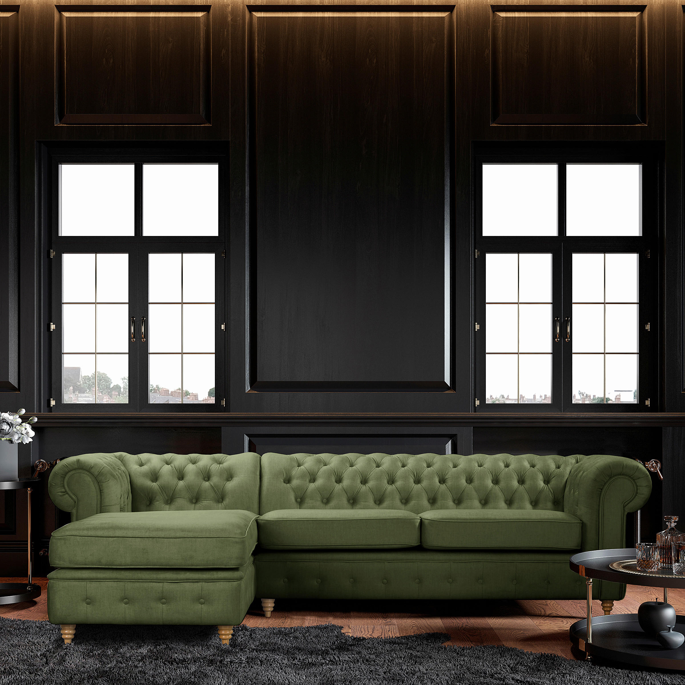 ECKSOFA Mikrofaser Dunkelgrün  - Dunkelgrün/Braun, Design, Holz/Textil (182/284cm) - P & B