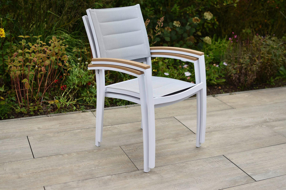 GARTENSTUHL-SET Aluminium Grau, Naturfarben, Weiß  - Naturfarben/Weiß, KONVENTIONELL, Kunststoff/Textil (56/90/64cm) - Gardenson