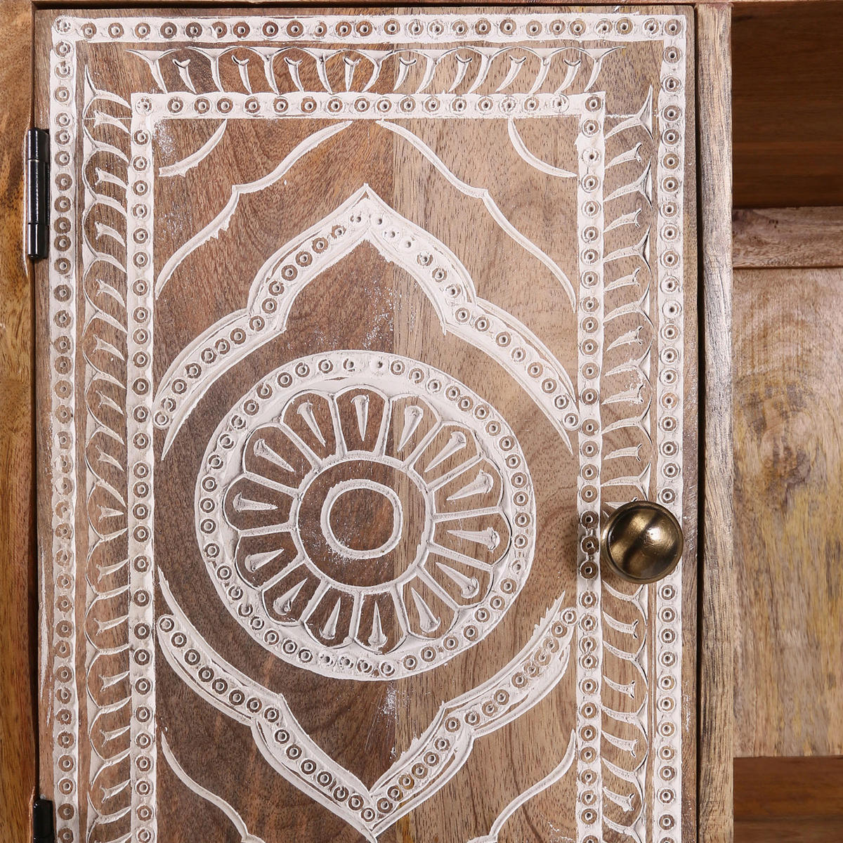 REGAL Akazie, Mangoholz massiv Braun, Multicolor, Naturfarben, Weiß  - Messingfarben/Multicolor, Design, Holz/Metall (80/170/44cm) - Landscape