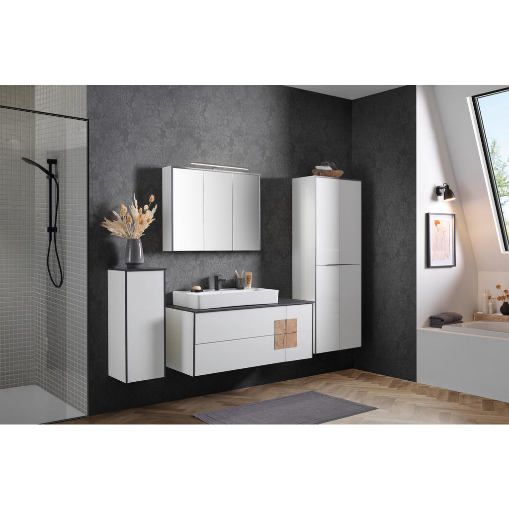 Thumbnail - Voleo Midischrank Stella, Schwarz, Weiß, Glas, 2 Fächer, 32.8x82.2x33 cm, Made in Germany, hängend, Badezimmer, Badezimm...