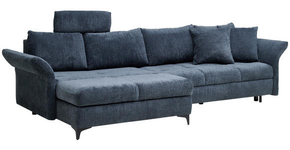 ECKSOFA in Chenille Blau  - Blau/Schwarz, KONVENTIONELL, Textil/Metall (291/153cm) - Hom`in