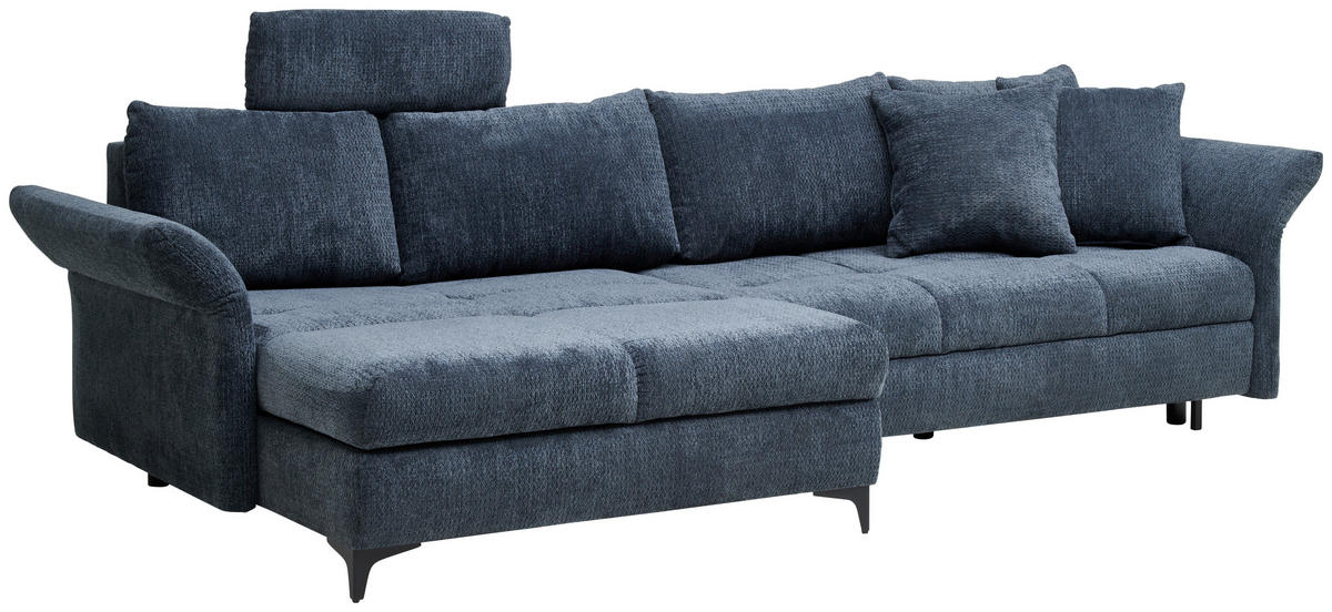 ECKSOFA in Chenille Blau  - Blau/Schwarz, KONVENTIONELL, Textil/Metall (291/153cm) - Hom`in