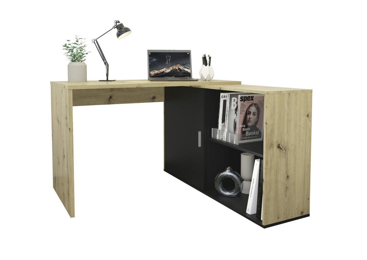 SCHREIBTISCHKOMBINATION Schwarz, Eiche Artisan  - Schwarz/Eiche Artisan, KONVENTIONELL, Holzwerkstoff (119/124/75cm) - MID.YOU