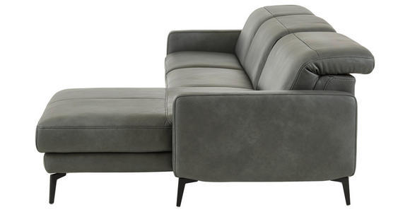ECKSOFA Anthrazit Echtleder Kopfteilverstellung  - Anthrazit/Schwarz, Design, Leder/Metall (323/179cm) - Dieter Knoll